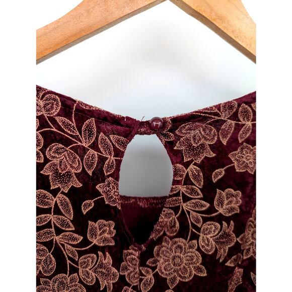 Vtg 90s Crushed Velvet Maxi Dress Sz M Floral Grunge No Boundaries Burgundy Y2K - Picture 4 of 5